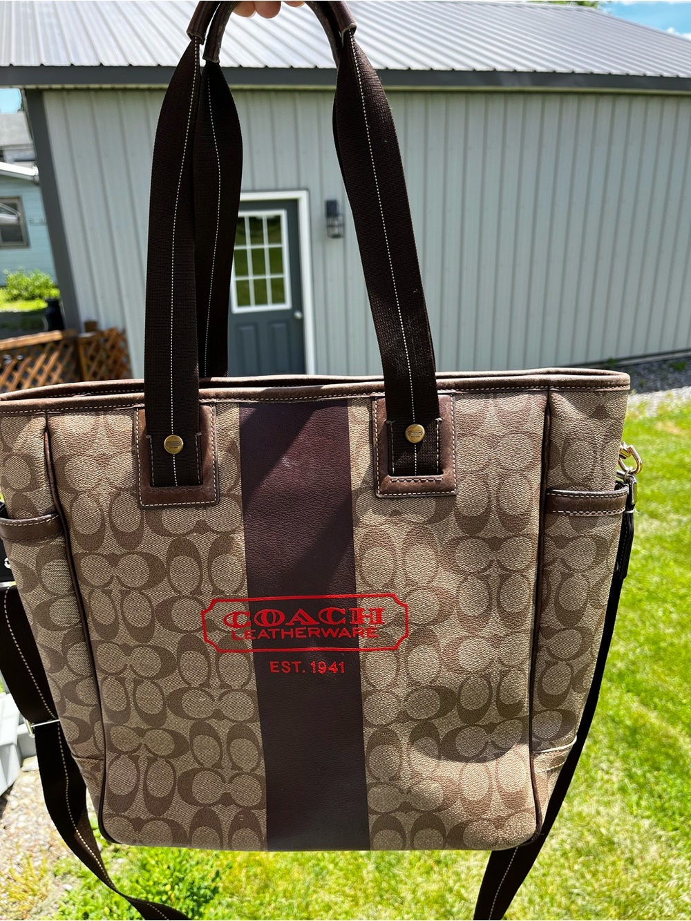 Coach Heritage Stripe Signature Tote Bag - Picture 4 of 15